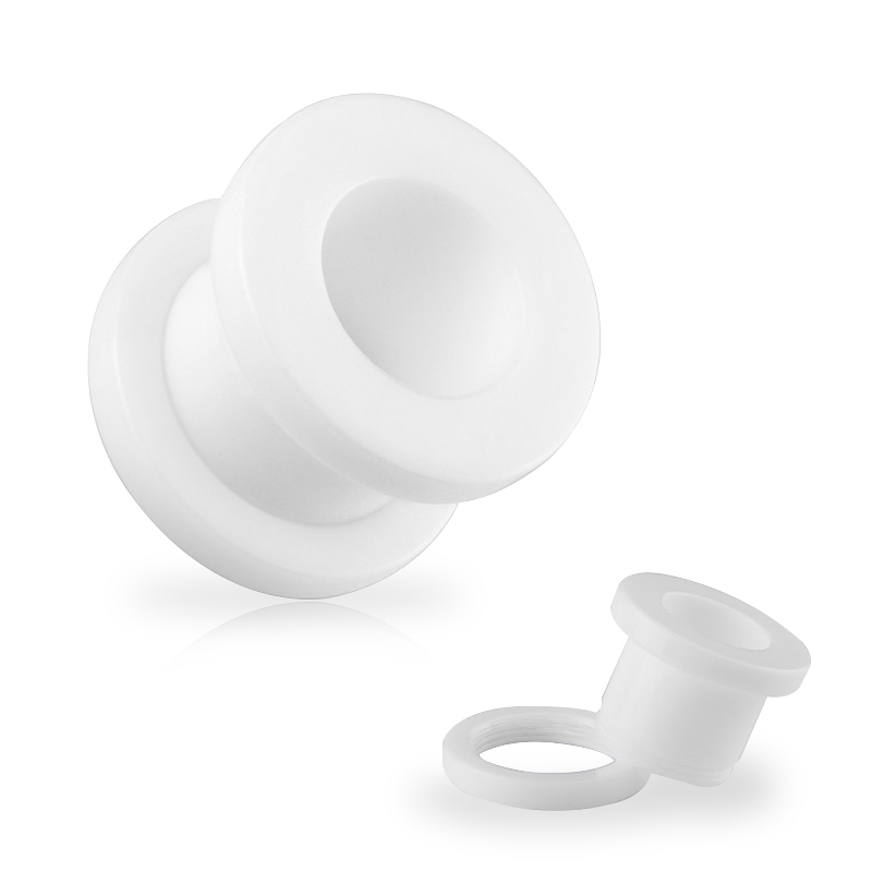Tunel de ureche din plastic alb cu filet
