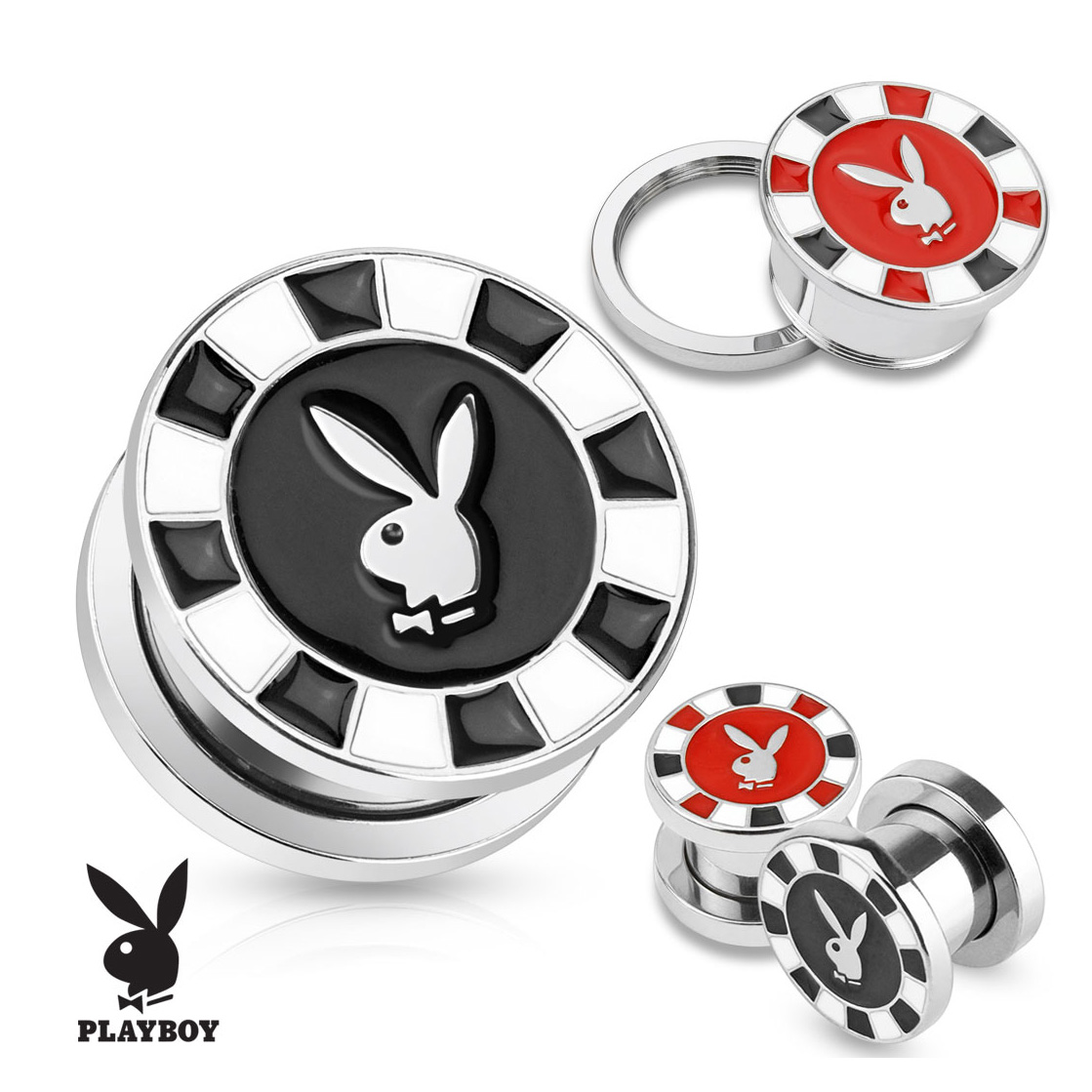 Plug de ureche din oțel chirurgical cu jeton poker Playboy™