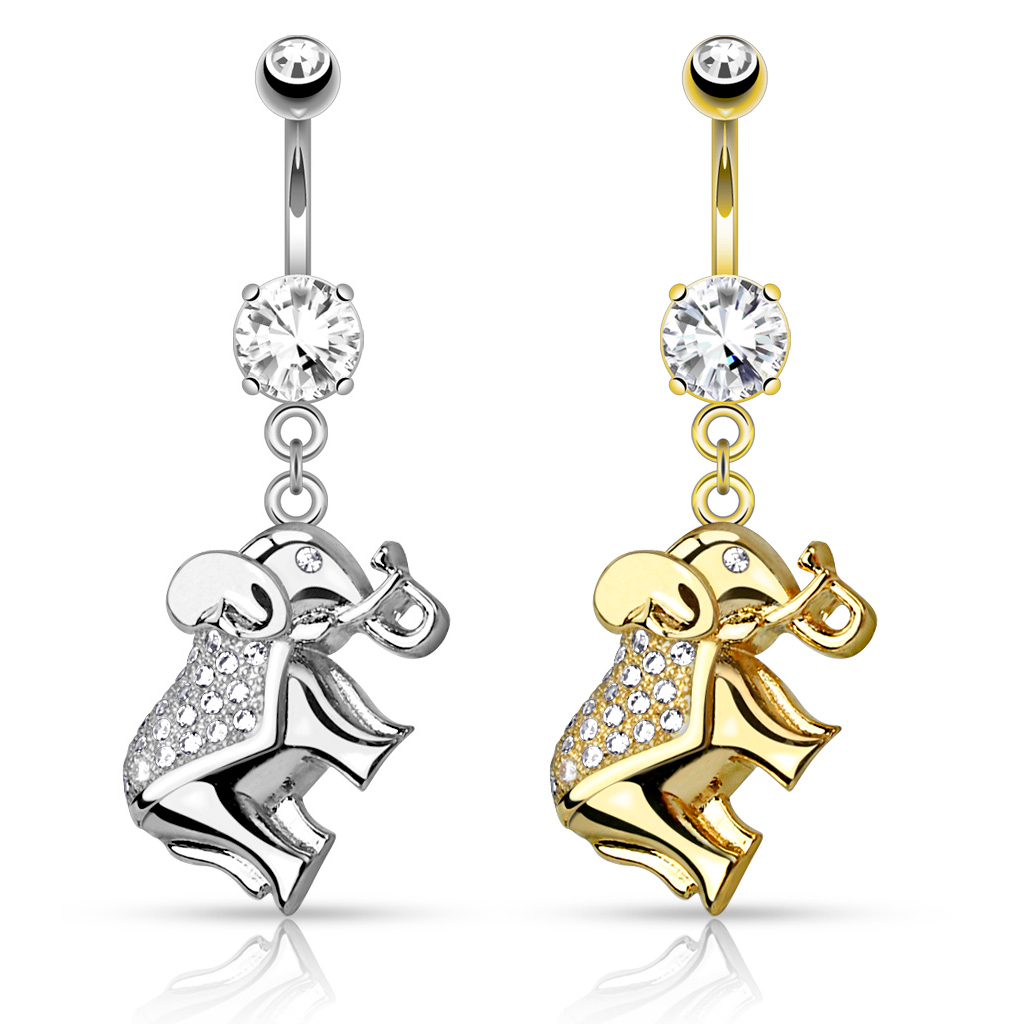 Piercing de buric cu elefant incrustat cu pietricele