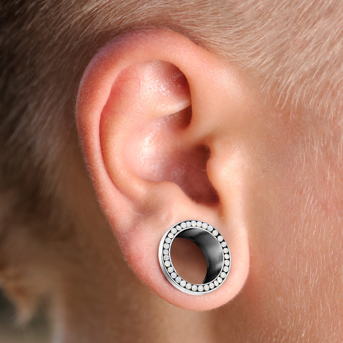 Tunel de ureche din oțel chirurgical cu piatră de opalit 