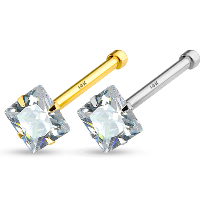 Stud nazal din aur de 14k cu piatră pătrată