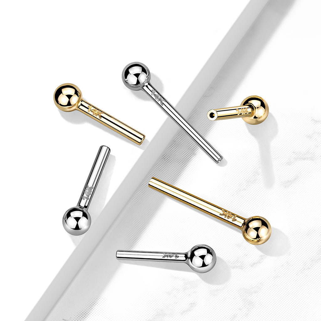 Barbell push-in fără filet făcută din aur de 14k cu bilă fixă