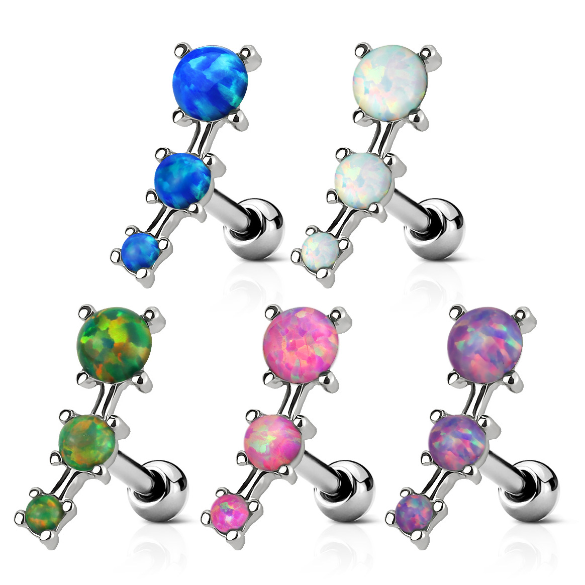 Cercel de helix cu trei pietre opal