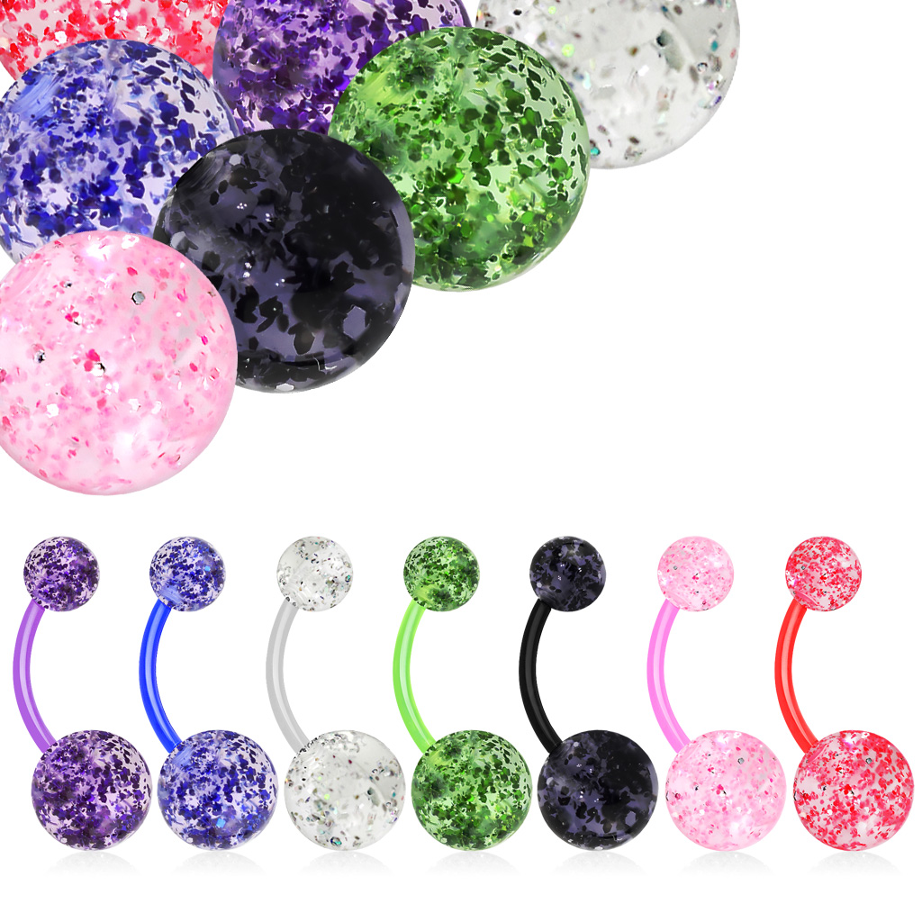 7 piercing-uri de buric cu bile cu sclipici