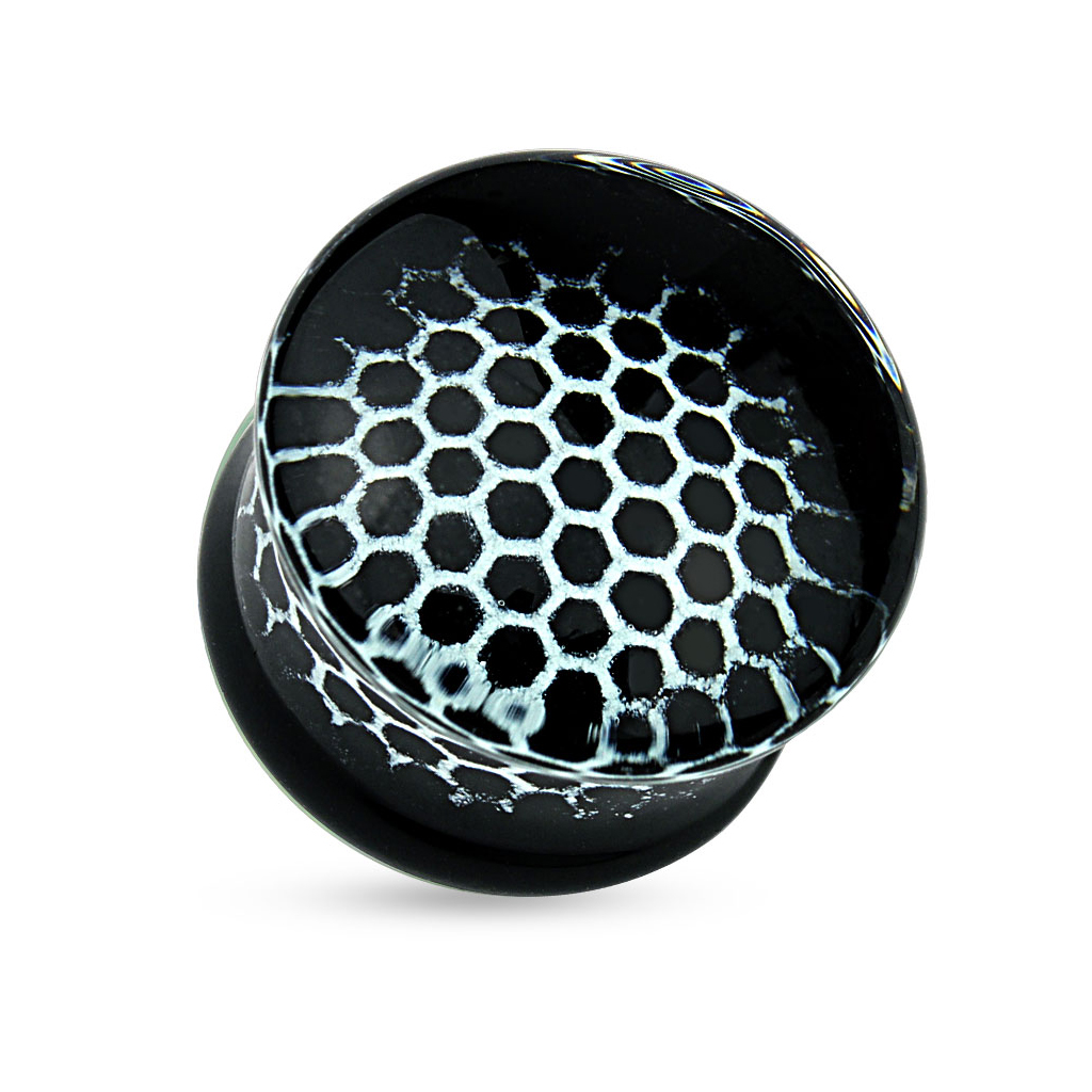 Plug ureche din sticla cu model hexagonal